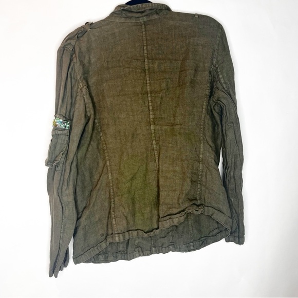 Club Voltaire | Linen Gemstone Trim Lightweight Military Jacket - Picture 5 of 5
